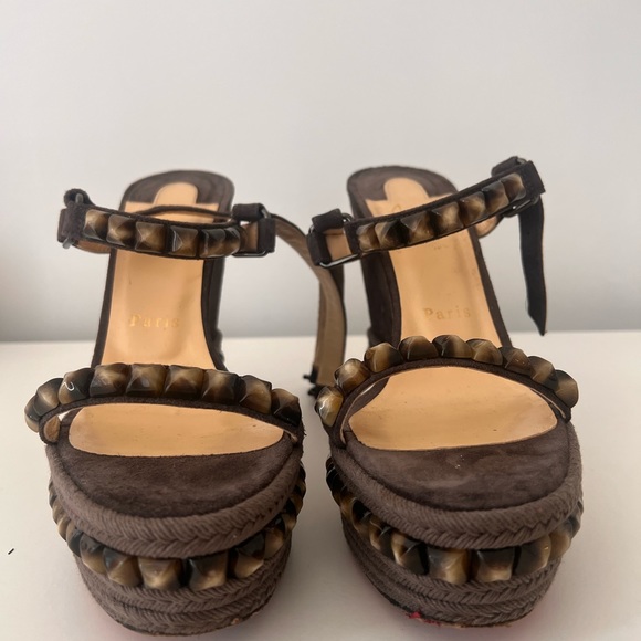 Christian louboutin women’s shoes Veau Velours Cataclou 120 Wedge Sandals - Picture 4 of 7